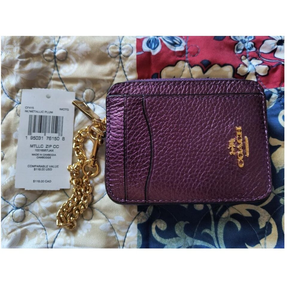 *NEW* Coach Metallic Plum Zip Card Case
